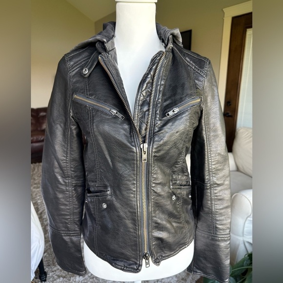 We The Free Jackets & Blazers - We The Free XS Black Vegan Leather Biker Style Jacket with Sweatshirt Hood